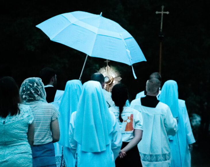 A Eucharistic procession on the campus of Thomas More College, Merrimack, NH.